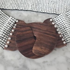 BEADED Elastic STRETCH BELT Wood Buckle clasp HANDMADE Cocobelle